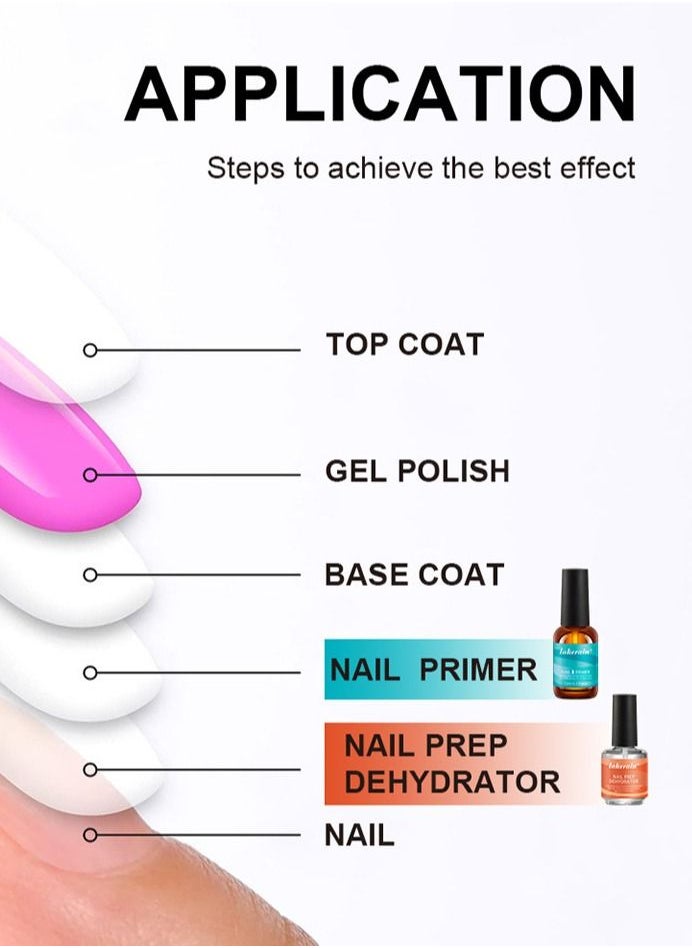 lakerain - 15ml Gel Nail Polish Nail Dehydrator and Primer, 2Pcs Acid Free Natural Nail Prep Dehydrate & Bond Primer Nail Bond, Air Dry Superior Bonding Primer for Acrylic Powder Nail Supplies Set - Image 1