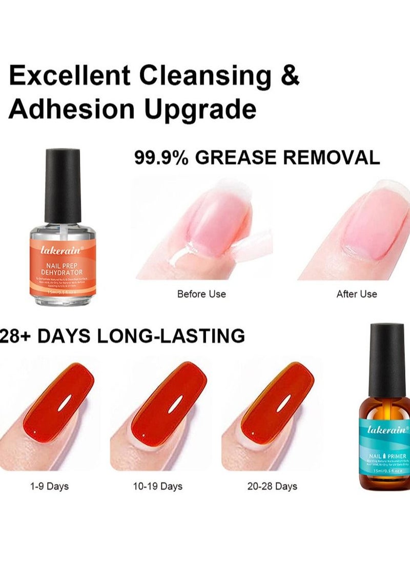 lakerain - 15ml Gel Nail Polish Nail Dehydrator and Primer, 2Pcs Acid Free Natural Nail Prep Dehydrate & Bond Primer Nail Bond, Air Dry Superior Bonding Primer for Acrylic Powder Nail Supplies Set - Image 1