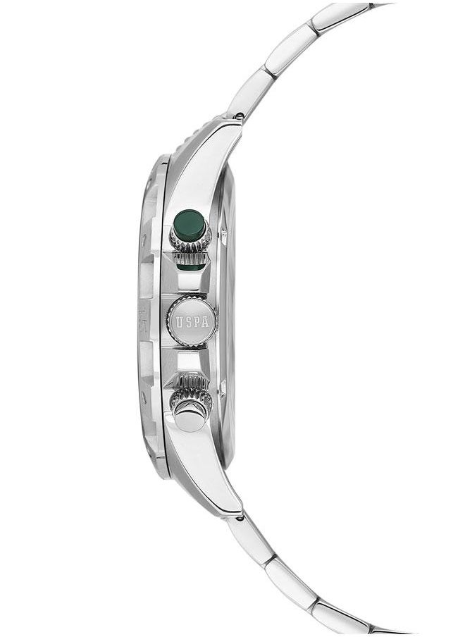 U.S. Polo Assn. U.S. Polo Assn. Crossing Men's 44mm Watch with Green Dial, White Accents & Chronograph, Silver Band, Bold & Functional Design  - Image 2