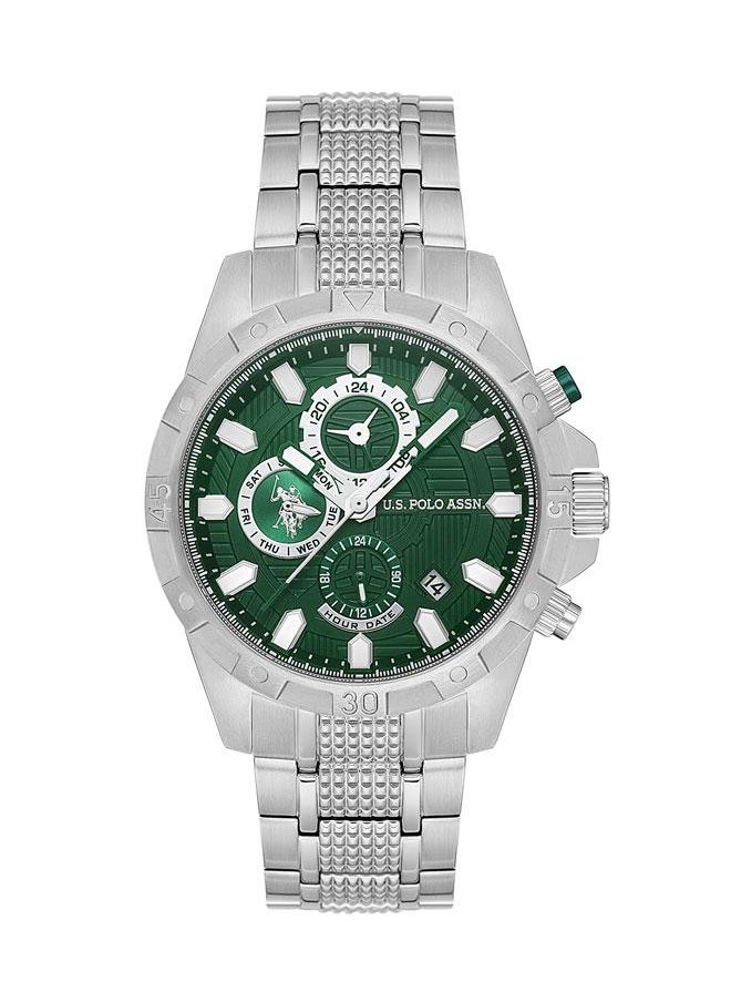 U.S. Polo Assn. U.S. Polo Assn. Crossing Men's 44mm Watch with Green Dial, White Accents & Chronograph, Silver Band, Bold & Functional Design  - Image 1