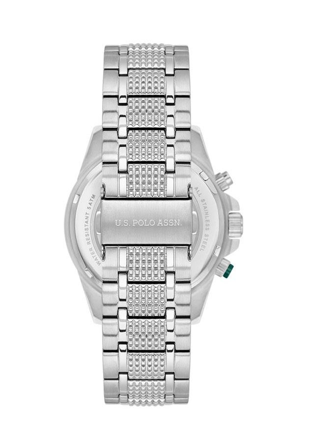U.S. Polo Assn. U.S. Polo Assn. Crossing Men's 44mm Watch with Green Dial, White Accents & Chronograph, Silver Band, Bold & Functional Design  - Image 3