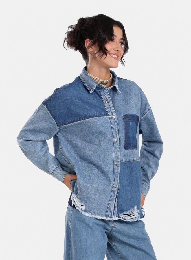 Clue Color Block Denim Jacket  - Image 1