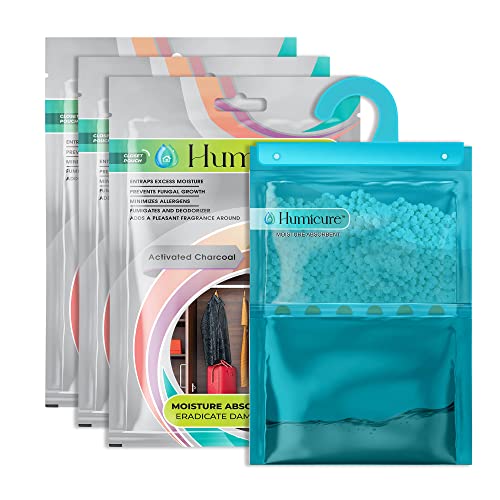 Humicure Moisture Absorber Dehumidifier Hanging Bags with 1 Litre Absorption Capacity for Wardrobe, Bathroom, Kitchen and Bedroom; Prevents Mould & Fungus(Pack of 3, 400gram each, Activated Charcoal) - Image 1