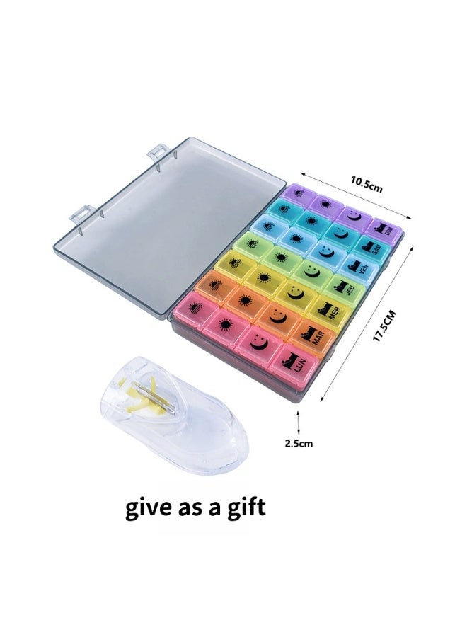One week medicine box (before bedtime in the morning, afternoon, and evening), portable travel medicine box, 7-day capacity, large compartment design, suitable for vitamins, medicines, fish oil, health products, etc. (with a cutting tool as a gift), storage box for family and friends - Image 1
