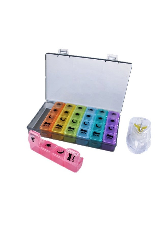 One week medicine box (before bedtime in the morning, afternoon, and evening), portable travel medicine box, 7-day capacity, large compartment design, suitable for vitamins, medicines, fish oil, health products, etc. (with a cutting tool as a gift), storage box for family and friends - Image 4