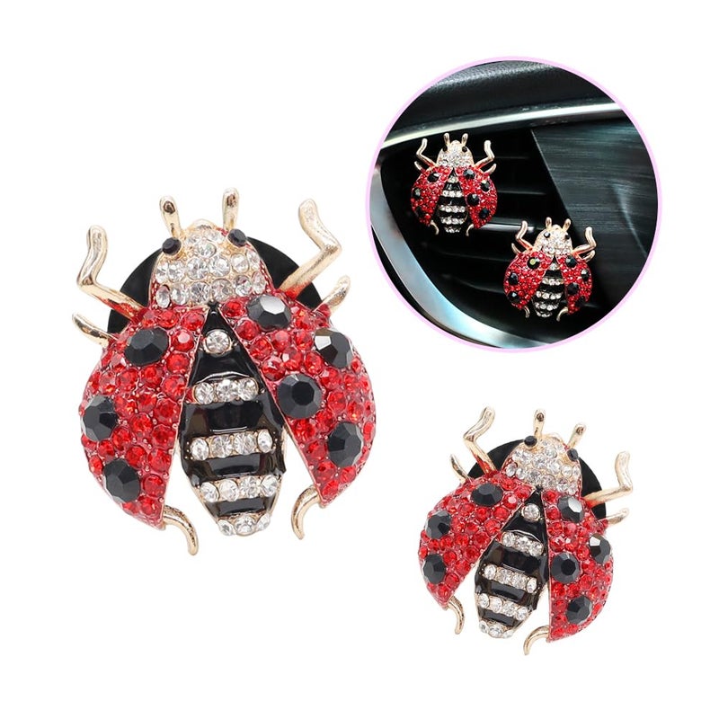 ORIESSE Ladybug Car Accessories2pcs Red Bling Lady bug Air Vent Clips Car Air FreshenerCute Dashboard Decorations Gift for WomenGirly Refillable Diffuser with Felt Pads - Image 3