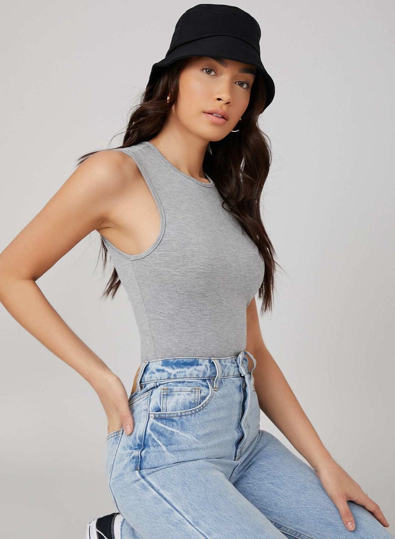Cotton Solid Form Fitted Tank Bodysuit - Image 1