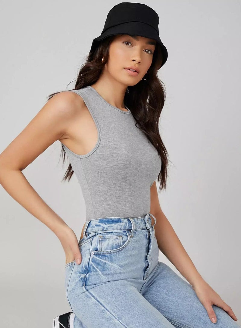 Cotton Solid Form Fitted Tank Bodysuit - Image 4