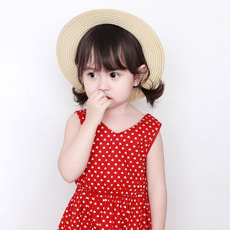 XYX Little Girl Kids Breathable Summer Straw Hat Foldable UV Protection Bowknot Wide Brim Floppy Beach Sun Visor Hats (Hat-Beige) - Image 2