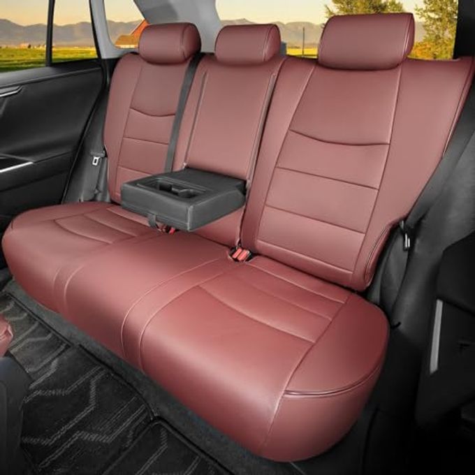 HKZ Rav4 Hybrid Car Seat Cover Set For 2019 2020 2021 2022 2023 2024 Rav4 Hybrid(Not For Xse&2022-2024 Se Hybrid) Leather(Burgundy) - Image 3