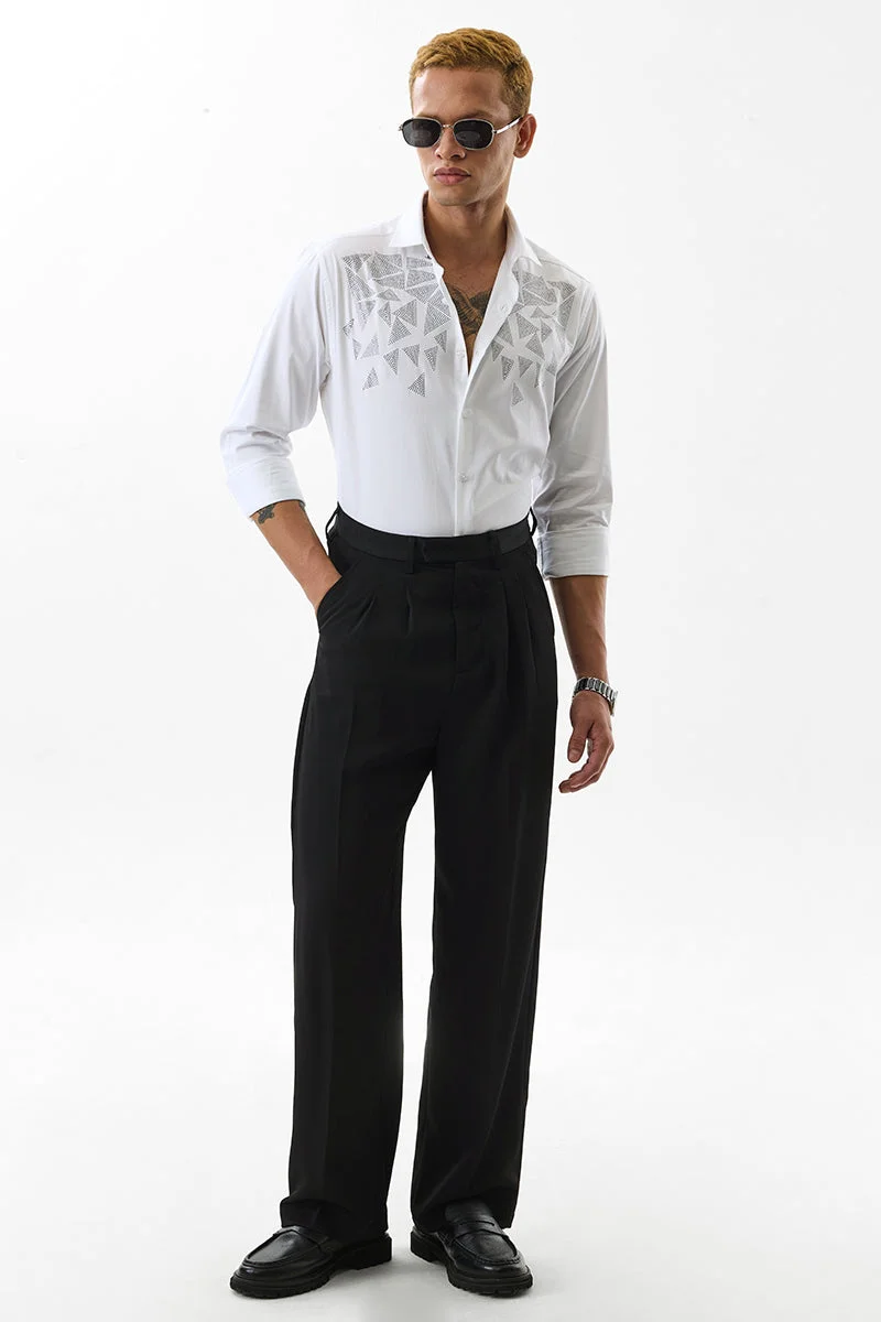 SNITCH White Geometric Long Sleeve Slim Fit Shirt