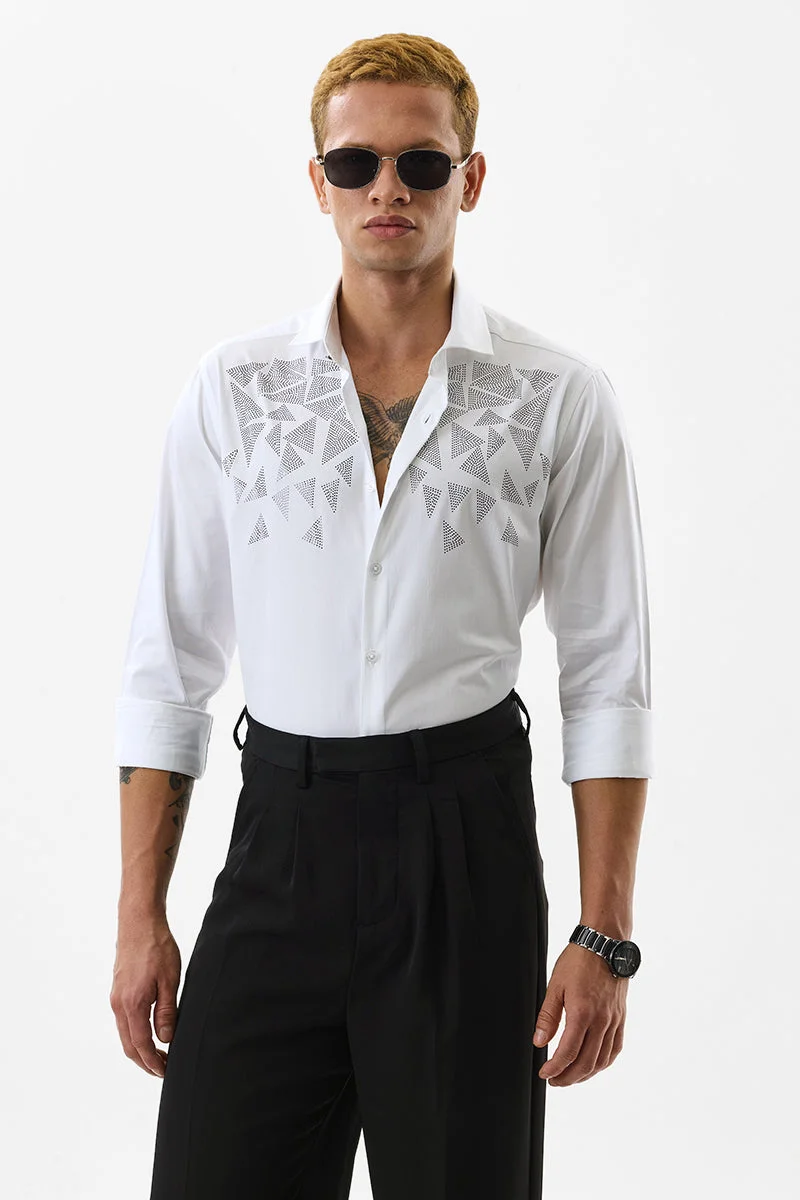 SNITCH White Geometric Long Sleeve Slim Fit Shirt