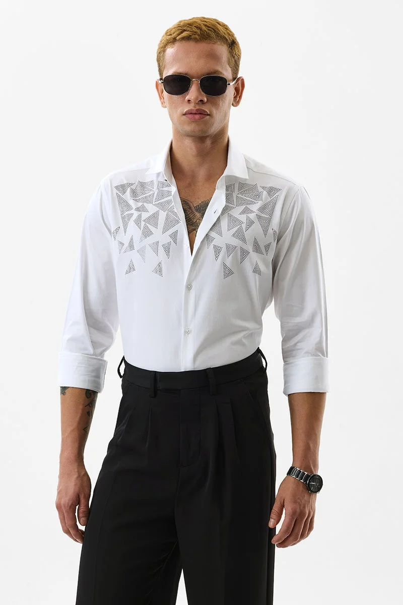 سنيتش White Geometric Long Sleeve Slim Fit Shirt