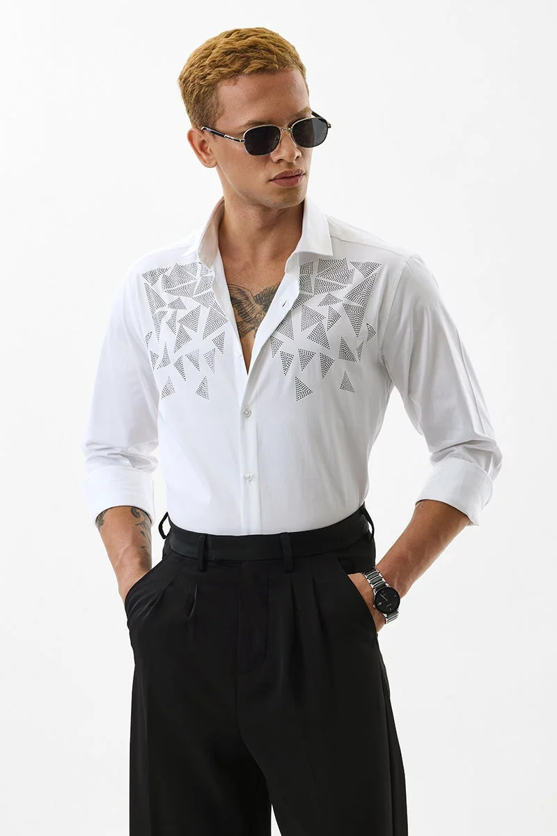 SNITCH White Geometric Long Sleeve Slim Fit Shirt