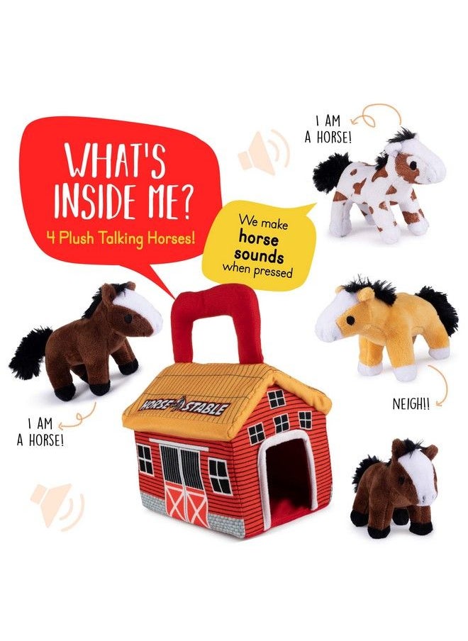 Plush Creations - Talking Plush Horse Toys For Kids. Playset Includes Stable Carrier With 4 Cuddly Interactive Talking And Neighing Plush Toy Horses. Best Gift For Girls Or Boys Toddlers And Babies - Image 1