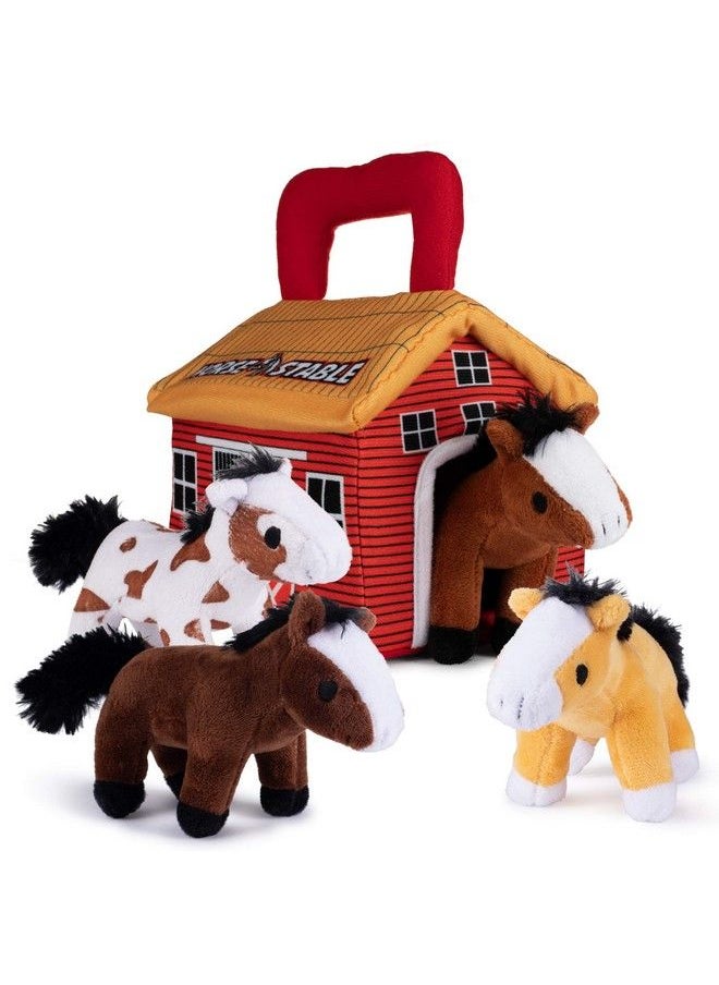 Plush Creations - Talking Plush Horse Toys For Kids. Playset Includes Stable Carrier With 4 Cuddly Interactive Talking And Neighing Plush Toy Horses. Best Gift For Girls Or Boys Toddlers And Babies - Image 1