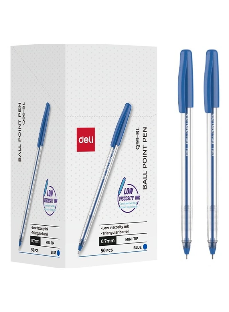 Deli 50-Piece Q99 Ballpoint Pen With 0.7mm Mini Tip Blue Ink - Image 1