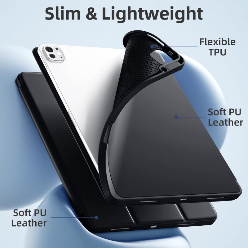 Akkerds Compatible with iPad Pro 13 Inch Case (M5/M4) 2025/2024, for iPad 13 Pro Case with Pencil Holder, Slim Trifold Stand Protective Cover with Soft TPU Back, Auto Wake/Sleep (Black) - Image 5