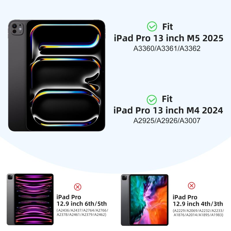 Akkerds Compatible with iPad Pro 13 Inch Case (M5/M4) 2025/2024, for iPad 13 Pro Case with Pencil Holder, Slim Trifold Stand Protective Cover with Soft TPU Back, Auto Wake/Sleep (Black) - Image 3