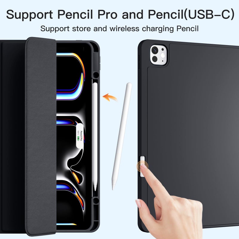 Akkerds Compatible with iPad Pro 13 Inch Case (M5/M4) 2025/2024, for iPad 13 Pro Case with Pencil Holder, Slim Trifold Stand Protective Cover with Soft TPU Back, Auto Wake/Sleep (Black) - Image 4