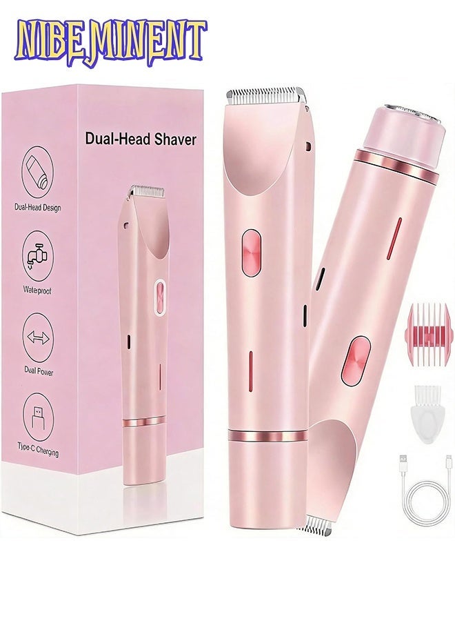 NIBEMINENT Women Bikini Electric Shaver,2 in 1 Dual Head Bikini Trimmer for Women,Cordless Rechargeable & IPX7 Waterproof Electric Razors Wet & Dry Use,Painless Hair Removal(Pink) - Image 1