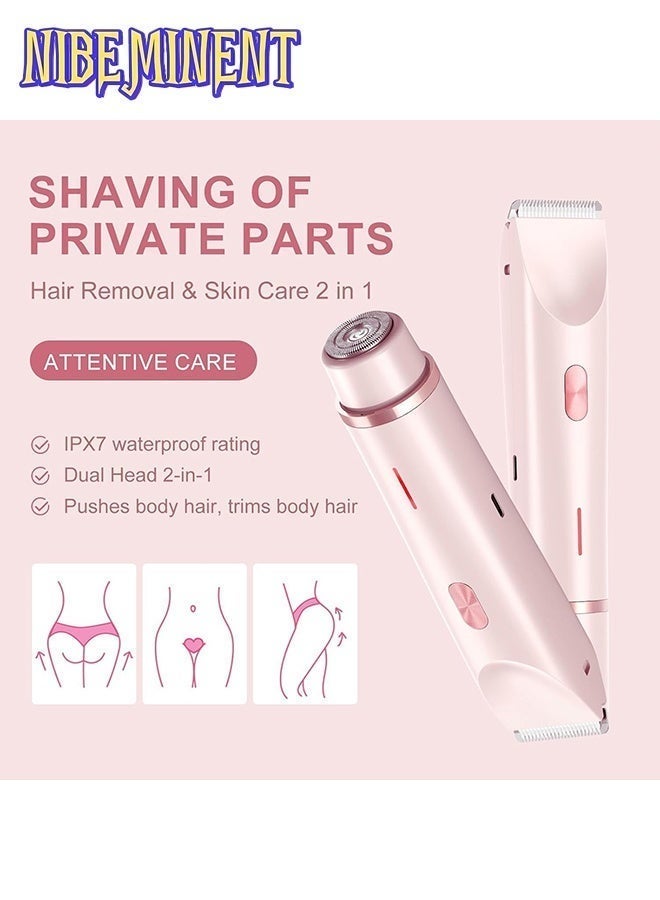 NIBEMINENT Women Bikini Electric Shaver,2 in 1 Dual Head Bikini Trimmer for Women,Cordless Rechargeable & IPX7 Waterproof Electric Razors Wet & Dry Use,Painless Hair Removal(Pink) - Image 4