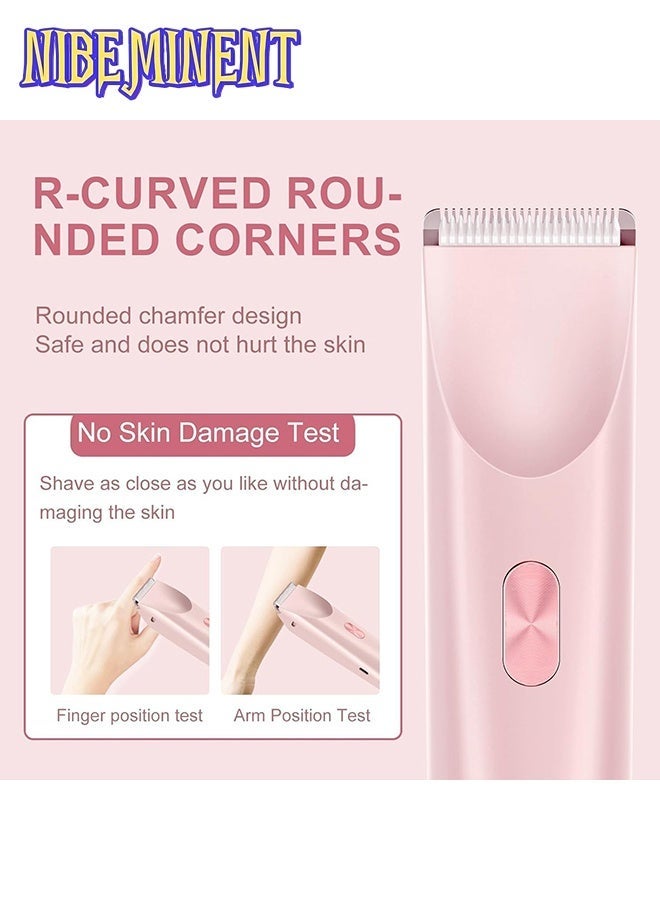 NIBEMINENT Women Bikini Electric Shaver,2 in 1 Dual Head Bikini Trimmer for Women,Cordless Rechargeable & IPX7 Waterproof Electric Razors Wet & Dry Use,Painless Hair Removal(Pink) - Image 5