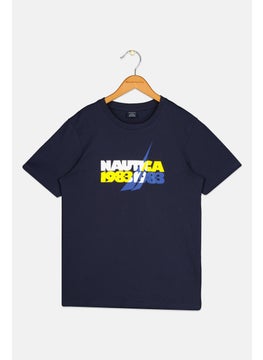 Kids Boy Short Sleeves Brand Logo T-Shirt, Navy