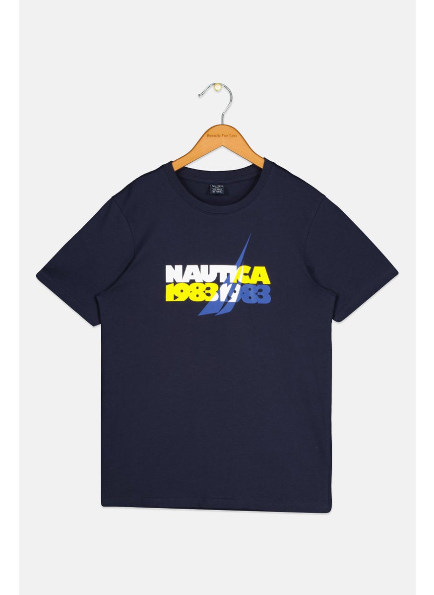 NAUTICA - Kids Boy Short Sleeves Brand Logo T-Shirt, Navy - Image 1