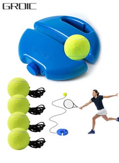 GROIC 5-PCs Tennis Trainer Rebound Ball Set, Tennis Practice Trainer Gear Tennis Training Equipment Kit with 1 Trainer Base 4 Elastic Ropes & 4 Balls for Beginners, Kids, Adults  - Image 1