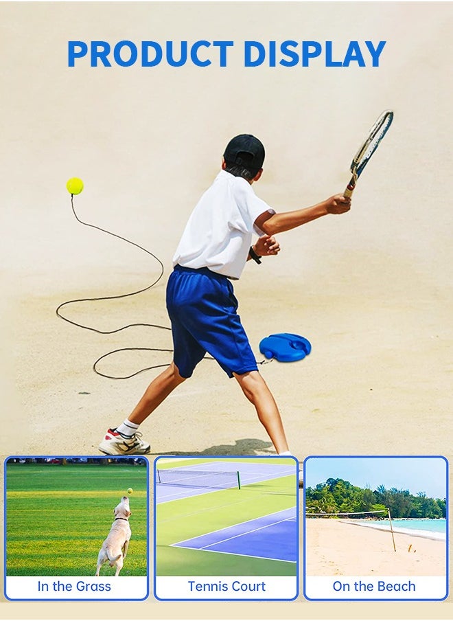 GROIC - 5-PCs Tennis Trainer Rebound Ball Set, Tennis Practice Trainer Gear Tennis Training Equipment Kit with 1 Trainer Base 4 Elastic Ropes & 4 Balls for Beginners, Kids, Adults - Image 1