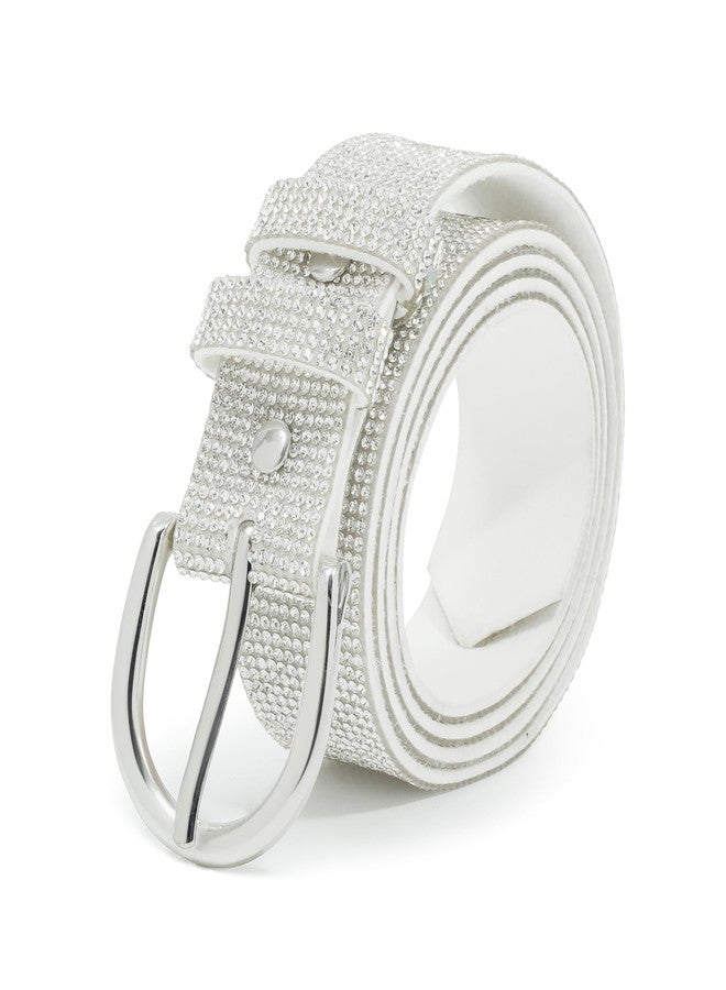WELROG Women Stretchy Belt for Dresses Retro Elastic Belts for Women Metal Buckle Skinny Waist Belt, White, Fits Waist 32''- 40' - Image 1