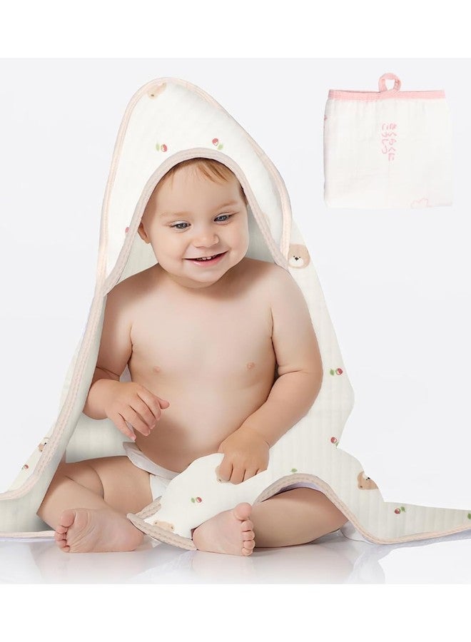 منشفة أطفال لطيفة بغطاء رأس على شكل حيوان، مناسبة للجنسين، مقاس 33 بوصة × 33 بوصة، مصنوعة من القطن بنسبة 100%، فائقة النعومة والامتصاص، مثالية لاستحمام الأطفال حديثي الولادة - هدية رائعة للأطفال حديثي الولادة والأطفال الصغار (بتصميم دب الكرز). - Image 1