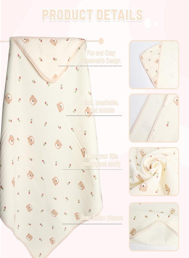 منشفة أطفال لطيفة بغطاء رأس على شكل حيوان، مناسبة للجنسين، مقاس 33 بوصة × 33 بوصة، مصنوعة من القطن بنسبة 100%، فائقة النعومة والامتصاص، مثالية لاستحمام الأطفال حديثي الولادة - هدية رائعة للأطفال حديثي الولادة والأطفال الصغار (بتصميم دب الكرز). - Image 4