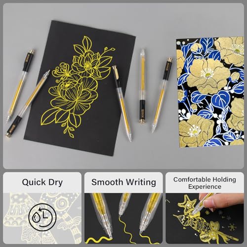 ZSCM Retractable Gold Gel Pen, 7 Nib Sizes - Precision Large Capacity Opaque Gold Archival Gel Ink Pens, Fine Point Smooth Writing Highlighter Pens for Black Paper Note Taking Aesthetic Art Supplies - Image 5