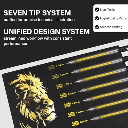 ZSCM Retractable Gold Gel Pen, 7 Nib Sizes - Precision Large Capacity Opaque Gold Archival Gel Ink Pens, Fine Point Smooth Writing Highlighter Pens for Black Paper Note Taking Aesthetic Art Supplies - Image 2