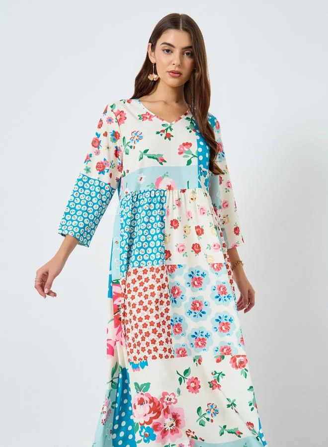 تايك تو فستان طويل بحافة واسعة وطبعة زهور