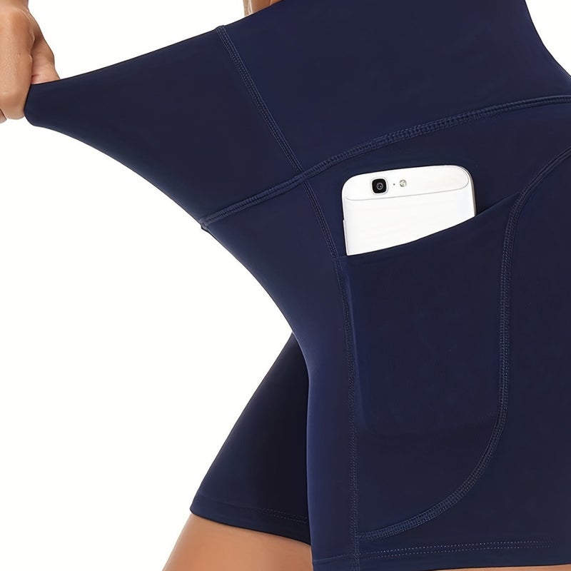 Women's High Waist Yoga Shorts with Pockets - Image 3