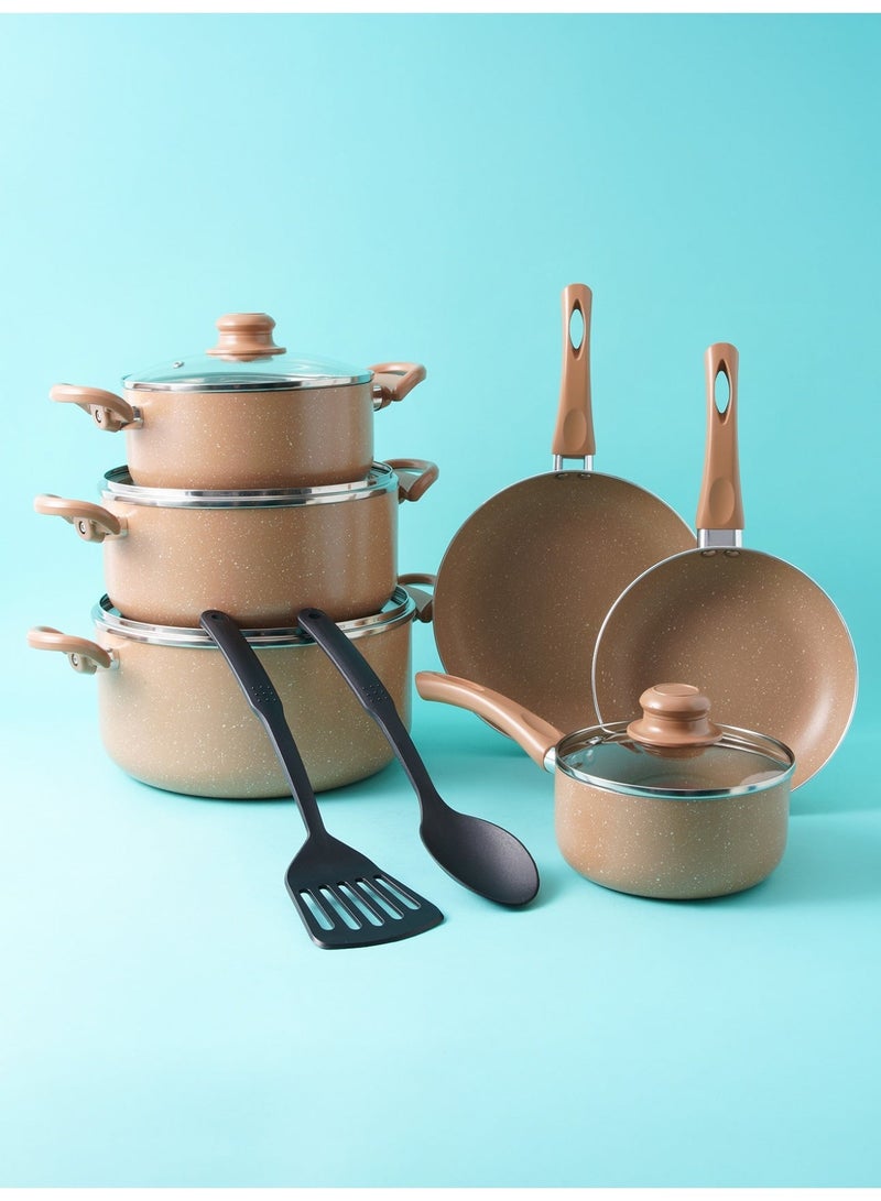 بينتولا بنتولا طقم قدور جرانيت غير لاصق 12 قطعة، بني - Image 3