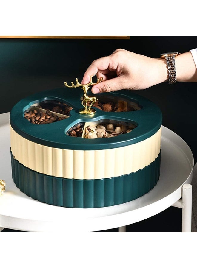 Maitexi Modern Green Double Layer Snack Box – Plastic Candy Dish with 6 Compartments, Rotating Serving Tray for Nuts, Candies, Dry Fruits, Snacks – Elegant Storage Container for Parties, Weddings, Holidays - Image 1