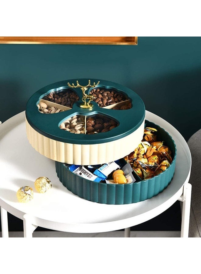 Maitexi Modern Green Double Layer Snack Box – Plastic Candy Dish with 6 Compartments, Rotating Serving Tray for Nuts, Candies, Dry Fruits, Snacks – Elegant Storage Container for Parties, Weddings, Holidays - Image 3