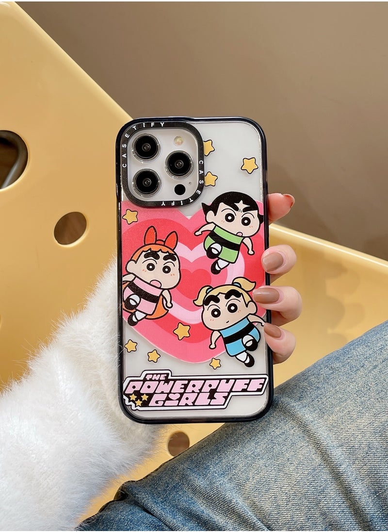 Casetify - Apple iPhone 14 Pro Max Case,The Powerpuff Crayon Shinchan Magnetic Adsorption Phone Case - Semi transparent - Image 1