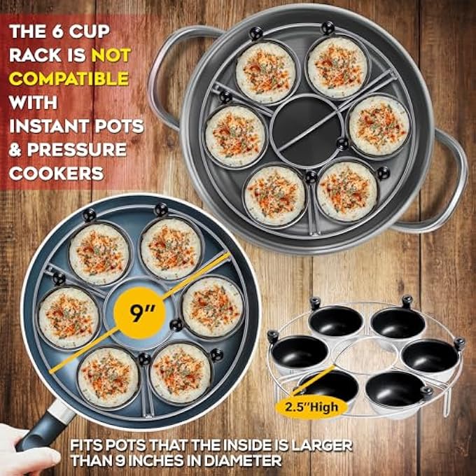 Eggssentials Egg Poacher  Stainless Steel Egg Rack  6 Poached Egg Maker Cups Pfoa Free Nonstick  9 Inch Diameter Egg Steamer Rack Fits Many Sized Pans Skillets - Image 4