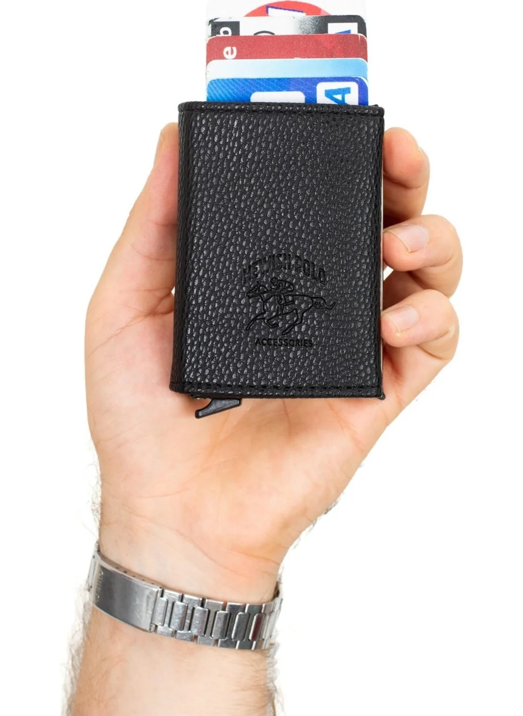 Newish Polo Black Automatic Mechanism Card Holder Wallet