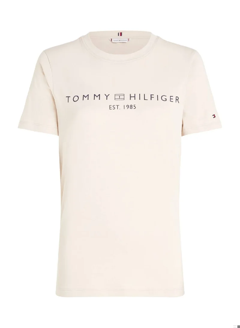 TOMMY HILFIGER Women's Curve Signature Logo Flag T-Shirt -  Pure cotton jersey, Beige