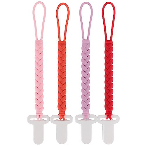 Slotic 4Pack Silicone Pacifier Clips with a Woven Rope Shape for Baby Boys and Girls Flexible and RustFree Holders for Teething Relief and Baby Essentials Safe for Newborns Pink - Image 1