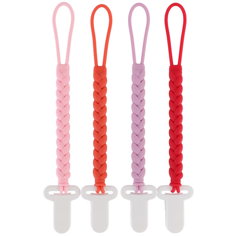 Slotic 4Pack Silicone Pacifier Clips with a Woven Rope Shape for Baby Boys and Girls Flexible and RustFree Holders for Teething Relief and Baby Essentials Safe for Newborns Pink - Image 3