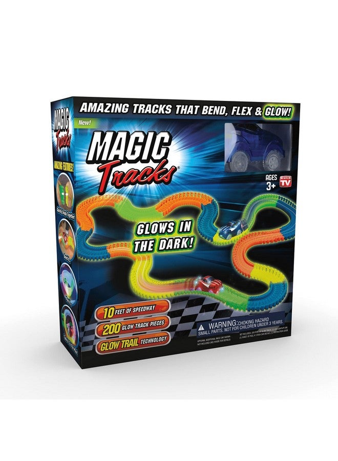 Ontel Magic Tracks 10 Foot Glow In The Dark Bendable Flexible Racetrack with LED Light-Up Race Car, Educational Playset Birthday Gift for Ages 3+ - Image 1