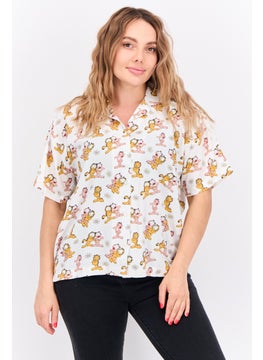 nickelodeon Women Notched Collar Short Sleeve Allover Print Blouse, White Combo  - Image 1