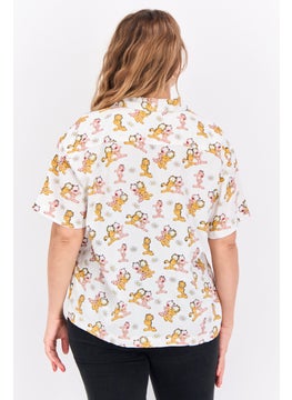 nickelodeon Women Notched Collar Short Sleeve Allover Print Blouse, White Combo  - Image 3